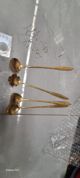 Golden Finished Floral Spoon Set of 4 with Sunflower, Rose , Lily and Daisy Design